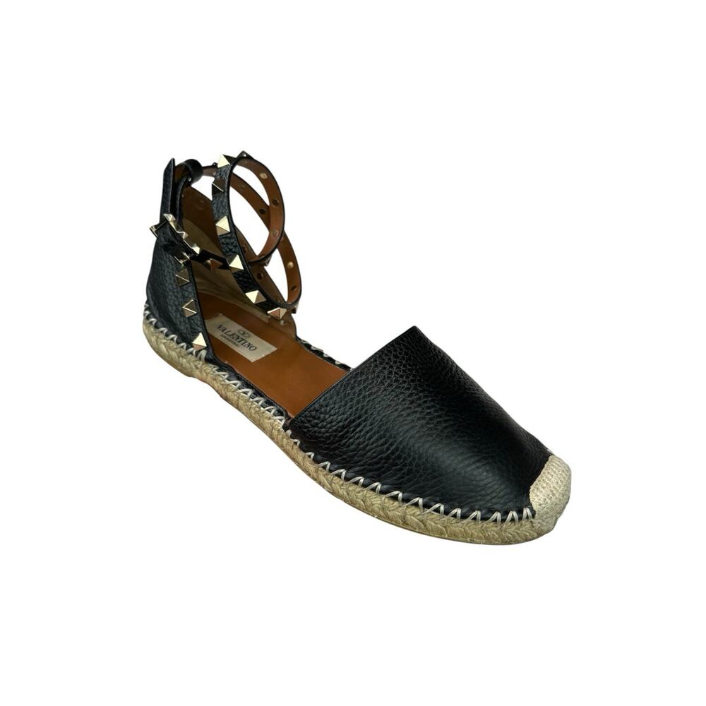 VALENTINO GARAVANI Black Rockstud Ballerina Espadrille Flats Size 37 Ret $795